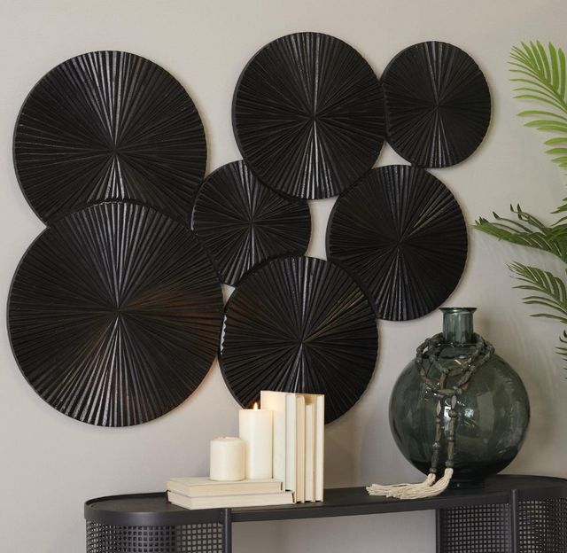 Deco Marche Black Wood Plate Carved Pinwheel White Wall Art-4