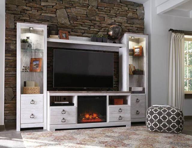 Signature Design by Ashley® Willowton 4-Piece Whitewash Entertainment Center with Fireplace-1