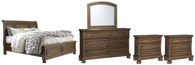 Signature Design by Ashley® Flynnter 5-Piece Medium Brown California King Panel Bed Set-0