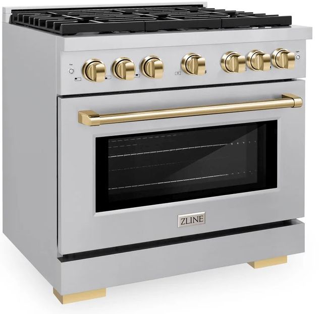ZLINE Autograph Edition Paramount 36" Stainless Steel Pro Style Dual Fuel Range with Polished Gold Accents-2