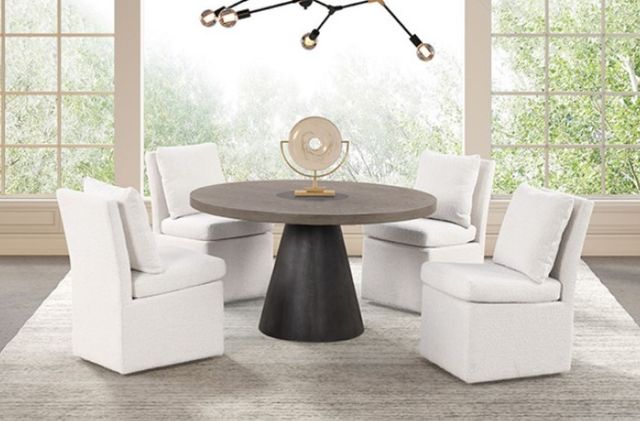Furniture of America® Broager Rustic Oak Round Dining Table with Dark Walnut Base-1
