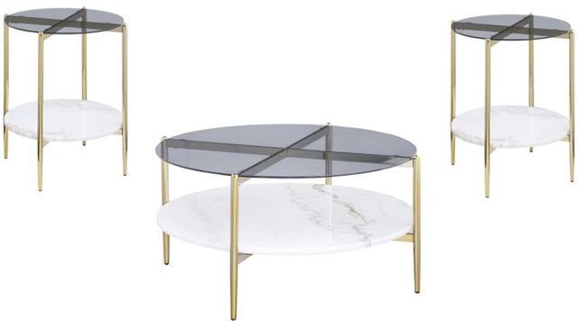 Coaster® Jonelle 3-Piece Tempered Glass Top Occasional Table with Gold Base and White Accent Set-0