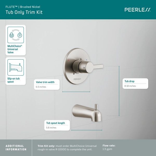 Peerless Flute™ Brushed Nickel Tub Trim Kit -3