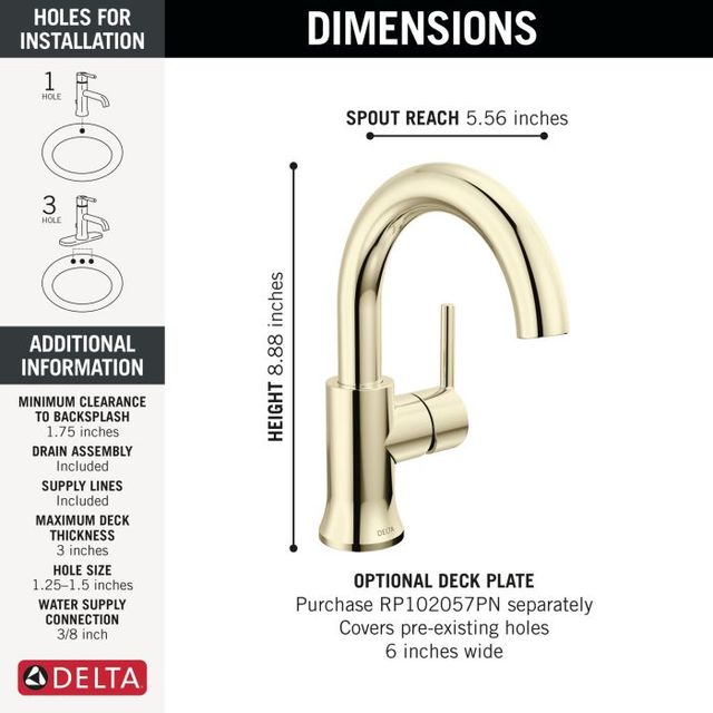 Delta Trinsic® Polished Nickel Single Handle Bathroom Faucet with Drain-3