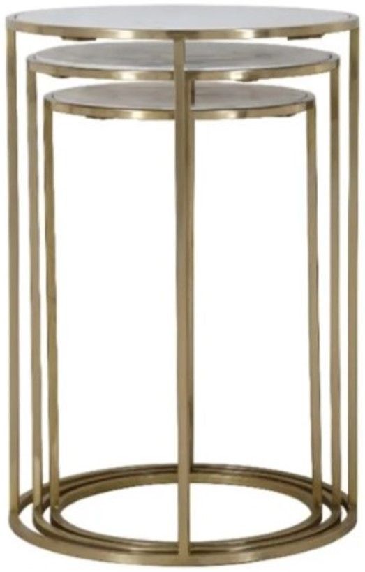 Jofran Inc. Global Archive Riviera 3-Piece White Nesting Table Set with Gold Base-2