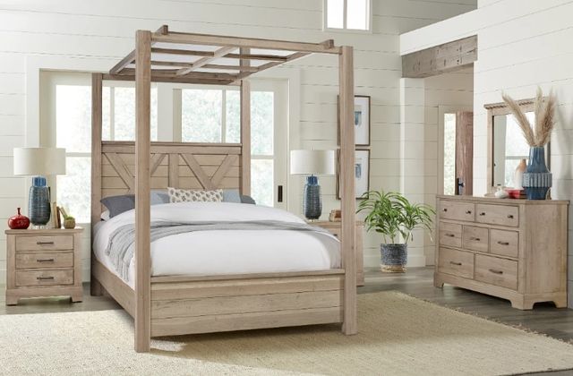Artisan & Post by Vaughan-Bassett Cool Rustic Clear Maple Queen Mirrored Canopy Bed-1