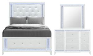 Global Furniture USA Alina 3-Piece White Queen Panel Bedroom Set with LED