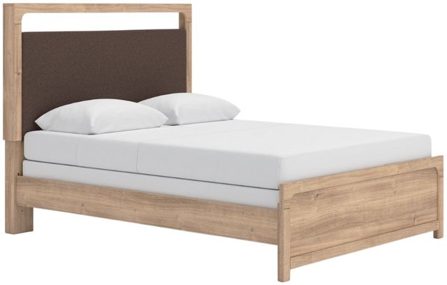 Signature Design by Ashley® Hollymount Tan Queen Upholstered Panel Bed-0