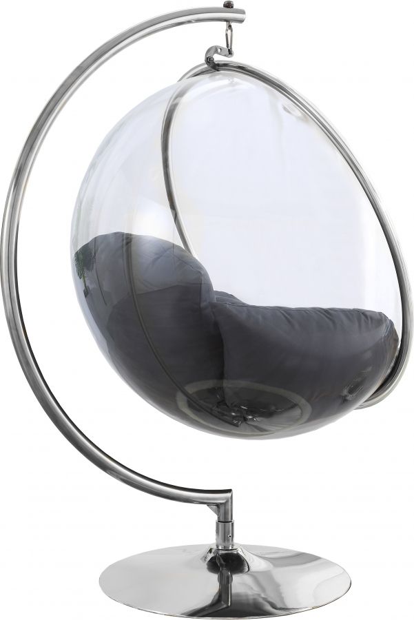 Meridian Furniture Luna Grey/Chrome Durable Fabric Acrylic Swing Chair-1