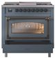 Ilve® Nostalgie II Noblesse 36'' Blue Gray Pro Style Dual Fuel Range with Burnished Trim-3