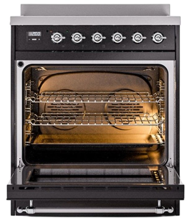 Ilve® Nostalgie II Noblesse 30'' Glossy Black Pro Style Induction Range with Chrome Trim-1
