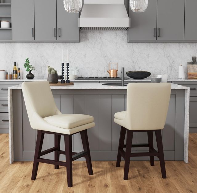 Elements International Villanova Beige/Espresso Swivel Counter Stool-1