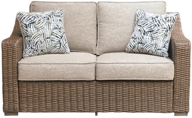Signature Design by Ashley® Revare Beach Beige Fabric/Resin Wicker Outdoor Loveseat-2