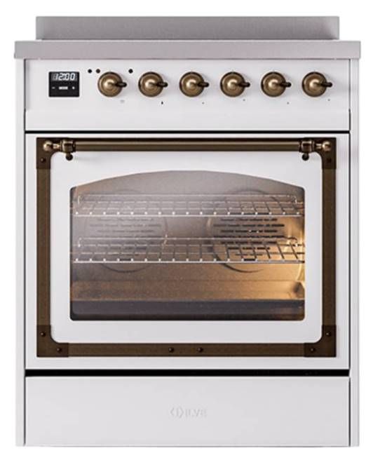 Ilve® Nostalgie II Noblesse 30'' White Pro Style Induction Range with Burnished Trim-1