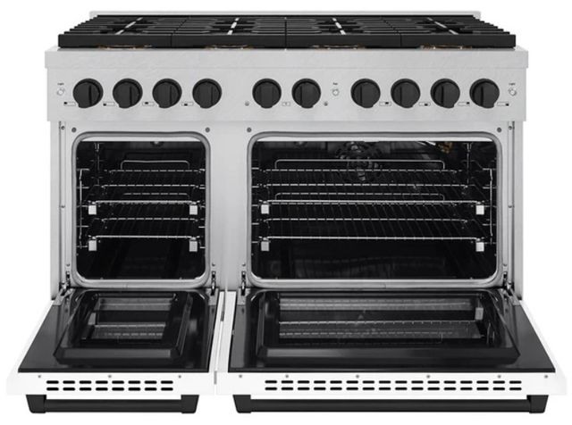 ZLINE Autograph Edition Paramount 48" 6.7 Cu. Ft. Satin Stainless Steel Gas Range with 8 Burner DuoPro™ Cooktop, Dual Ovens, White Matte Doors and Matte Black Accents-1