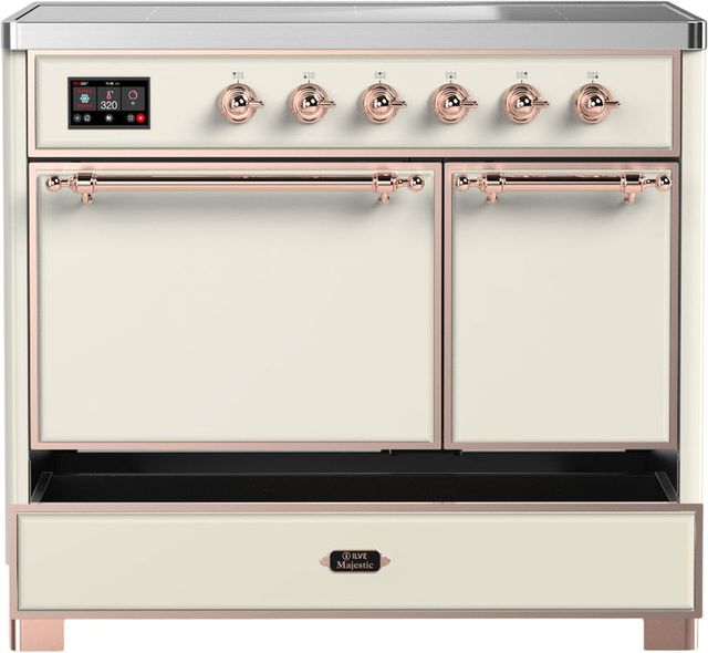 Ilve® Majestic III 40" Antique White Pro Style Induction Range with Solid Door and Copper Trim-2