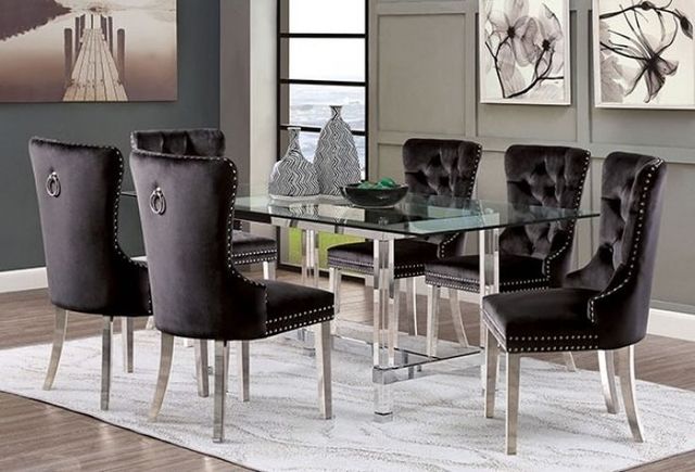 Furniture of America® Jewett 2-Piece Black/Chrome Wingback Chair Set-1