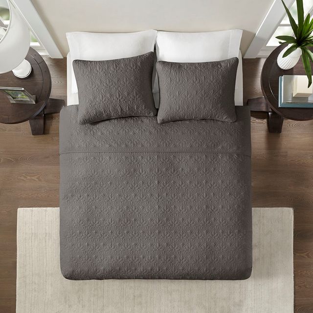 Olliix by Madison Park Dark Grey King/California King Quebec Reversible Coverlet Set-3