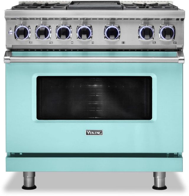 Viking® 7 Series 36" Bywater Blue Pro Style Dual Fuel Natural Gas Range with 12" Reversible Griddle-0