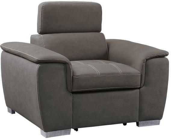Mazin Furniture Ferriday Taupe Chair With Adjustable Headrest And Pull-Out Ottoman-2