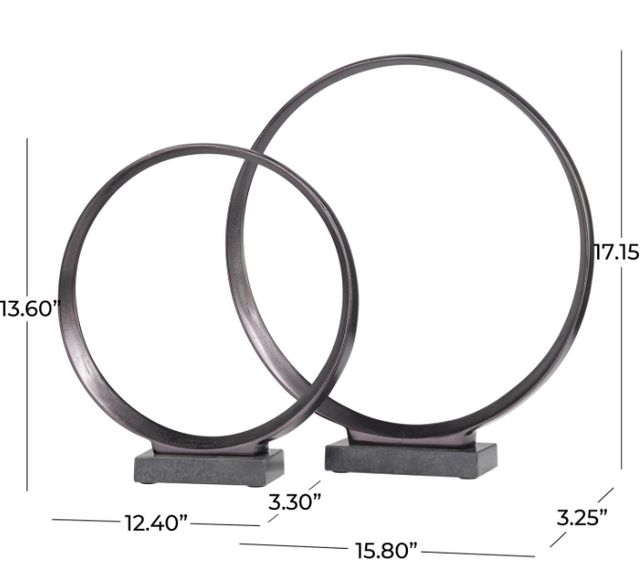 Deco Marche 2-Piece Dark Gray Geometric Sculpture with Black Base Set-3