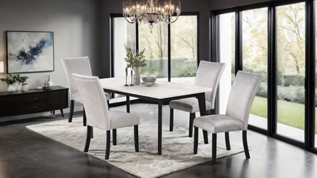Furniture of America® Sabro 5-Piece White Rectangular Dining Table Set with Black Base-0