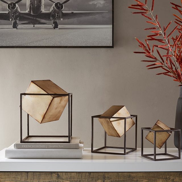 Olliix by Madison Park Black/Gold Set of 3 Quad Gold Cube Decor-1