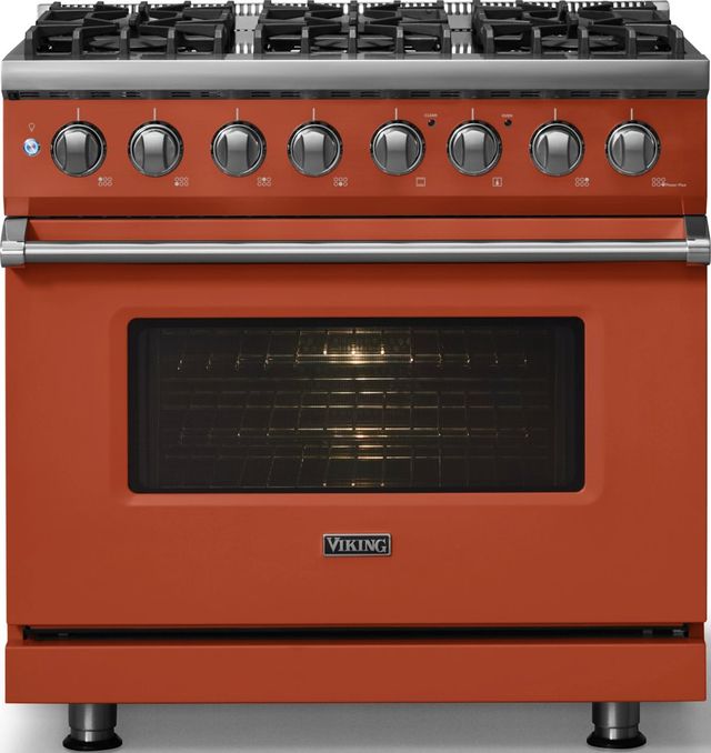Viking® 5 Series 36" Spiced Cider Pro Style Dual Fuel (LP) Range with Polished Chrome Trim-2
