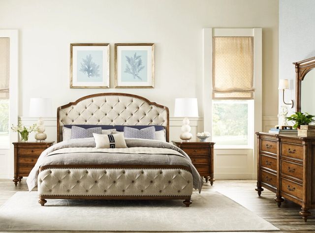 American Drew® Berkshire Glendale Beige/Warm Cognac King Upholstered Panel Bed-1