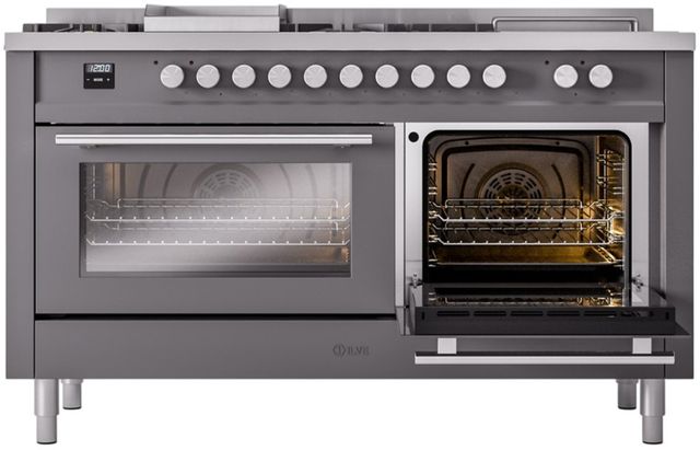 Ilve® Professional Plus II 60" Graphite Matte Pro Style Dual Fuel Range-3