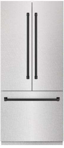ZLINE Autograph Edition 36 in. 19.8 Cu. Ft Satin Stainless Steel Built In French Door Refrigerator with Matte Black Accents