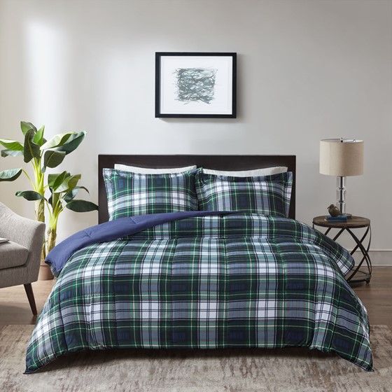 Olliix by Madison Park Essentials Parkston Navy Twin Microfiber Printed Comforter Mini Set-0
