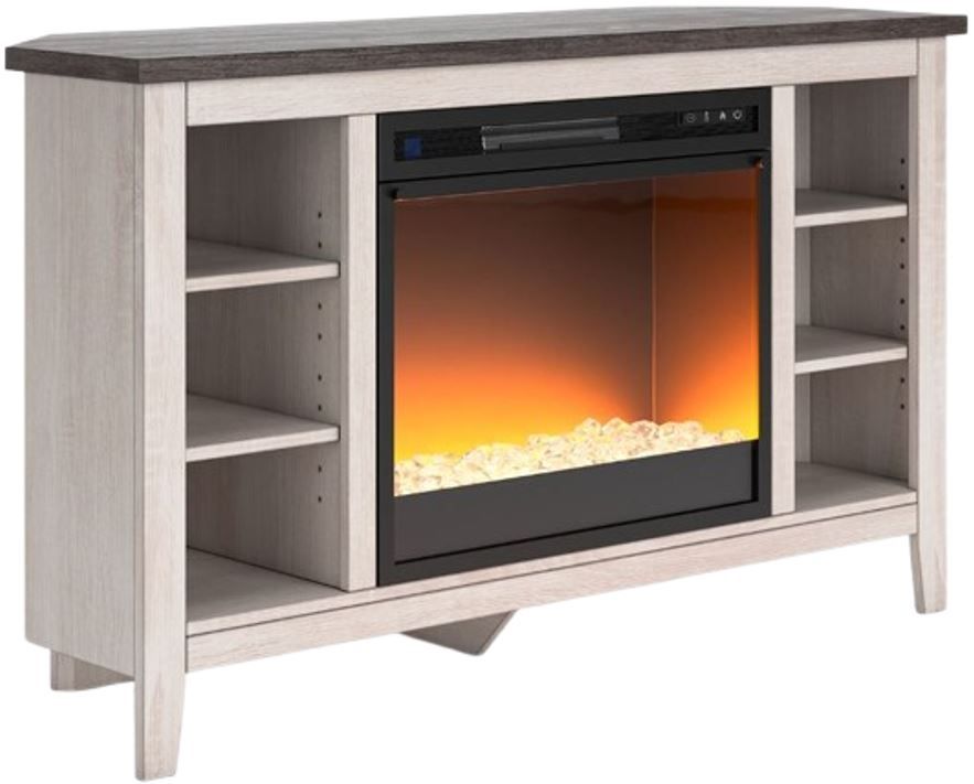 Signature Design by Ashley® Dorrinson Two-Tone Corner TV Stand with Electric Fireplace