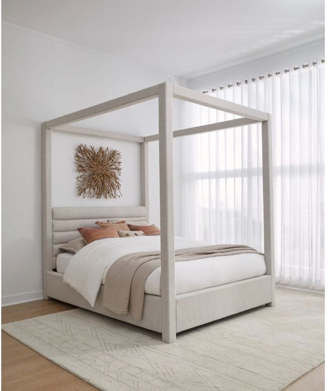 Modus Furniture Virgil Rockford Turtle Dove Queen Upholstered Canopy Bed-1
