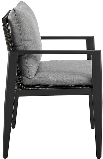 Armen Living Cayman 7-Piece Black/Dark Gray Aluminum/Fabric/Rattan Outdoor Dining Table Set-4