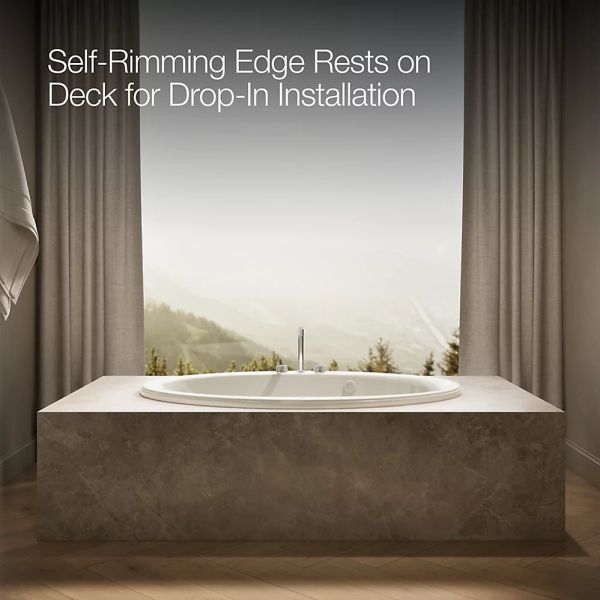KOHLER® Sunward® Biscuit 60" x 42" Drop-In Heated BubbleMassage™ Air Bath-3