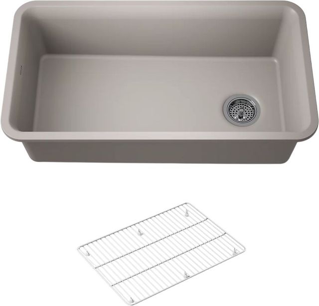 KOHLER® Cairn® Matte Taupe 34" Undermount Single-Bowl Kitchen Sink-0