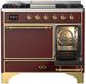 Ilve® Majestic III 40" Burgundy Pro Style Dual Fuel Liquid Propane Range with Solid Door and Brass Trim-3
