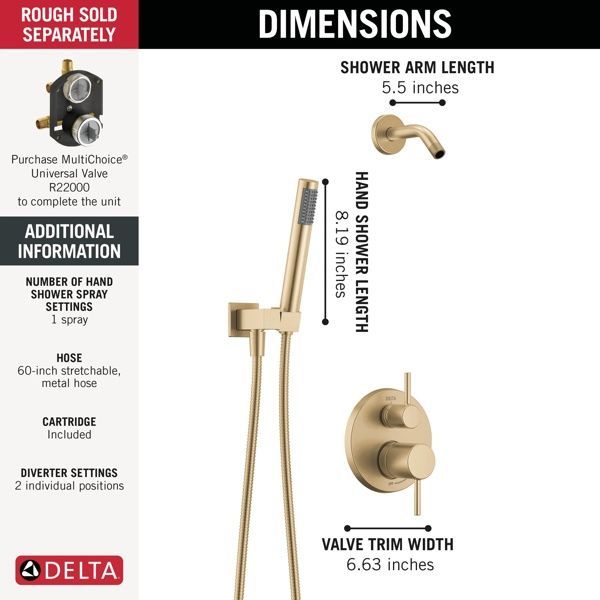 Delta Modern 14S Champagne Bronze Single Handle Lever Less Head Shower Trim and Hand Shower-2