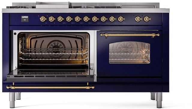 Ilve® Nostalgie II Series 60" Midnight Blue Pro Style Dual Fuel Range-2