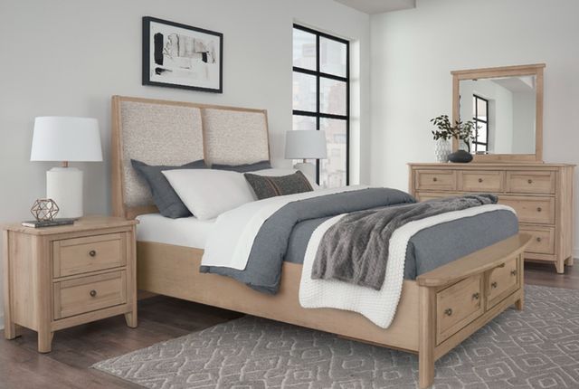 Vaughan-Bassett Woodbridge Clear Maple/Gray Queen Upholstered Panel Storage Bed-1