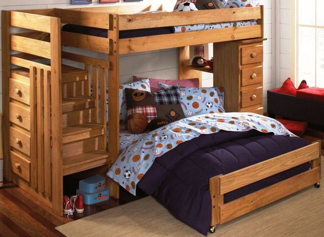Simply Bunk Beds Saddlebrook Twin/Full Stair Bunk Bed with Storage -0
