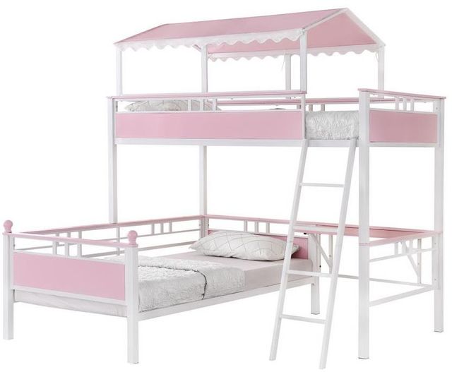 Coaster® Alexia Pink/White Twin/Twin Workstation Bunk Bed-2