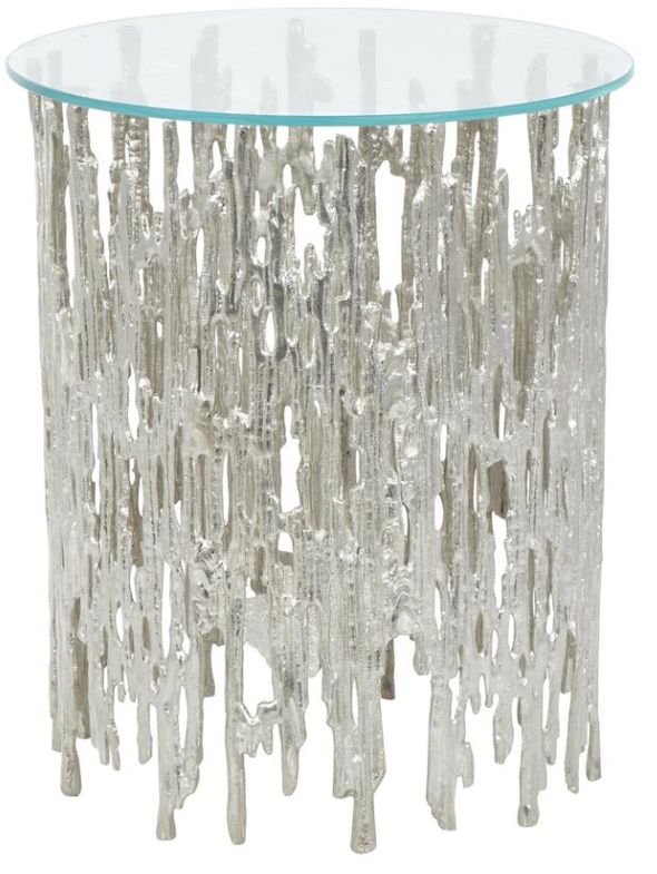Deco Marche Glass Top Accent Table with Silver Base-0
