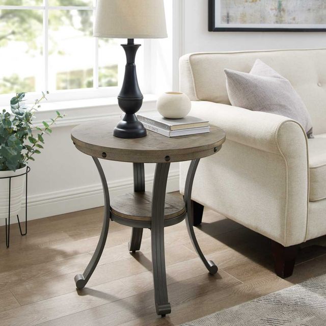 Powell® Franklin Gray Side Table with Pewter Frame-1