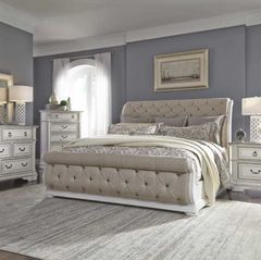 Liberty Furniture Abbey Park 5-Piece Antique White Queen Upholstered Sleigh Bed Set