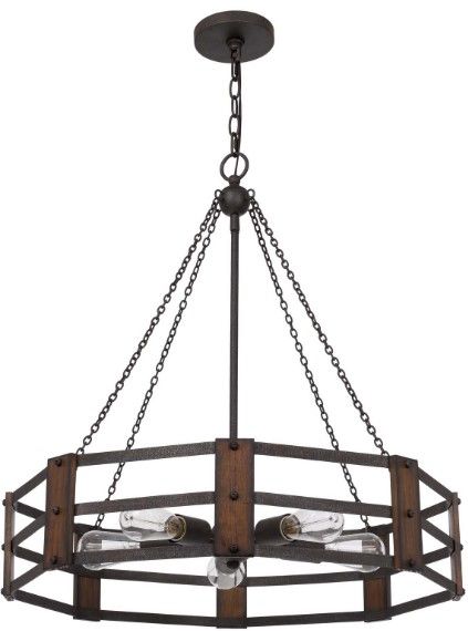 Cal® Lighting & Accessories Provo Iron/Oak Chandelier-0