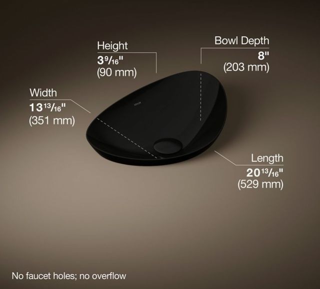 Kohler Veil™ Black 21" Oval Vessel Bathroom Sink, No Overflow-3