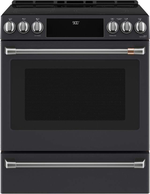 Café™ Brushed Stainless Steel Front Control Induction Knobs and Handle Kit-1