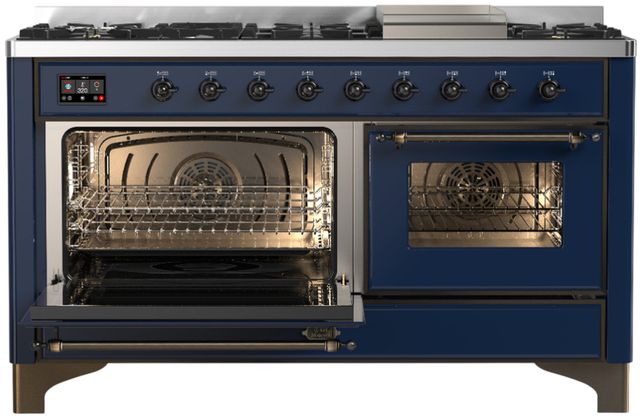 Ilve® Majestic III 60" Midnight Blue Pro Style Dual Fuel Natural Gas Range with Triple Glass Door and Burnished Trim-2